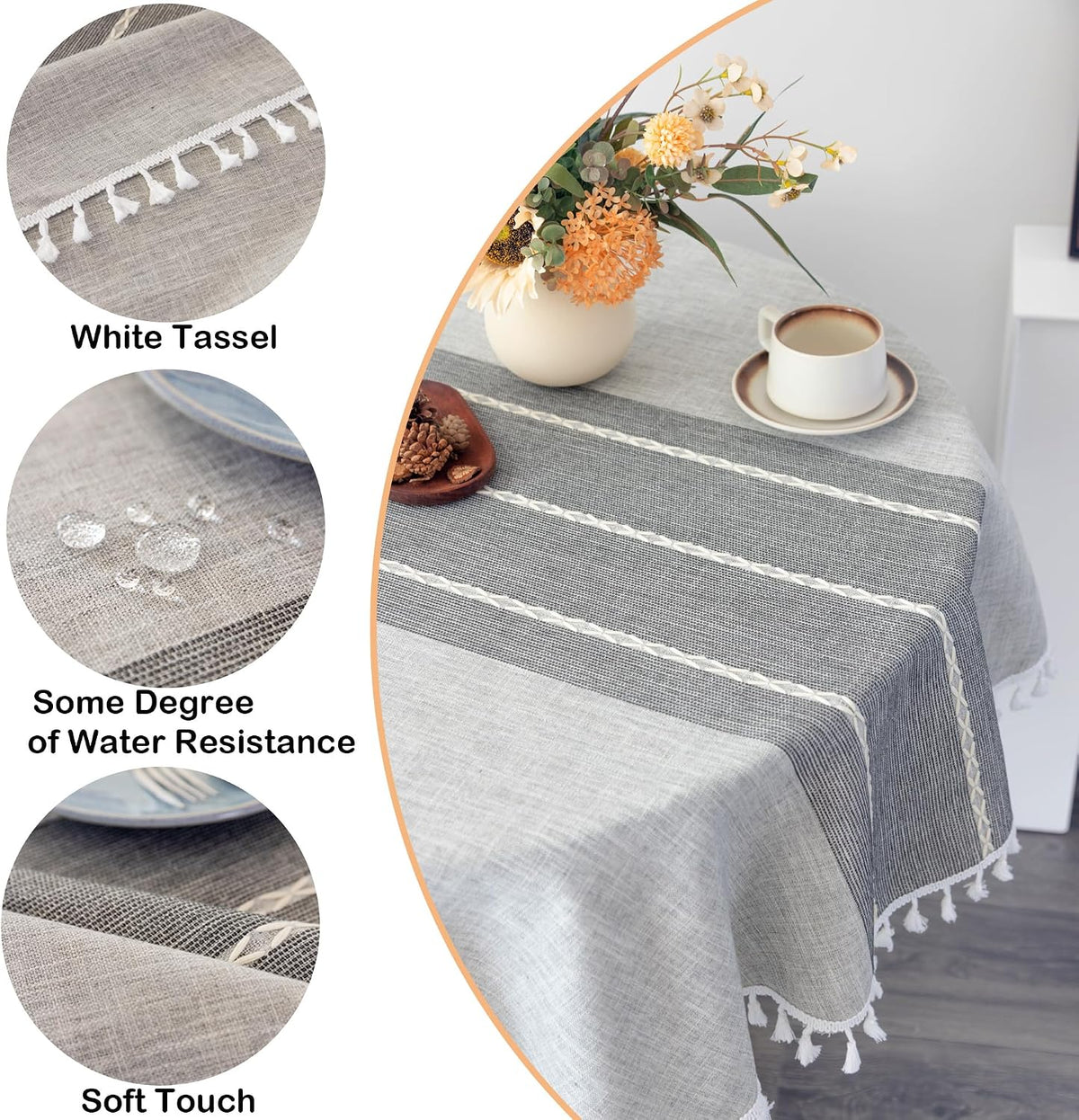 Waterproof Cotton Linen Washable Round Tablecloth 52 Inch Grey