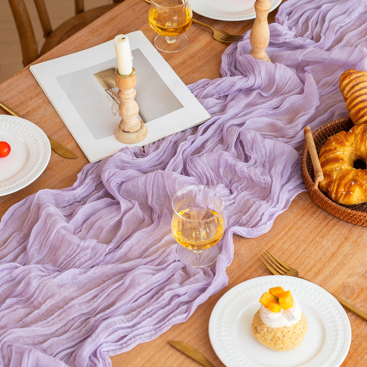 FEXIA Beige Cheesecloth Table Runner Gauze Rustic Boho Party Decoration