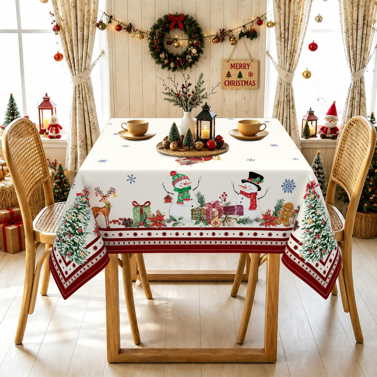 Blue Floral Square Tablecloth 70x70 Inch, Blue and White French Country Tablecloth, Rustic Floral Polyester Waterproof Tablecloth for Farmhouse Kitchen Decor/Indoor and Outdoor Tables/Parties/Picnics