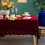 GLORY SEASON Velvet Tablecloth Luxurious Solid Rectangle Table Cloth,Oblong Retro Farmhouse Ruffle Tablecloths Washable Table Cover for Party Wedding Baby Shower Kitchen Dinning Tabletop Decoration