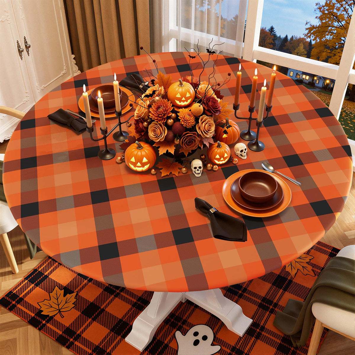 Smiry 45"-56" Picnic Table Cloth, Flannel Backed Vinyl Fitted Tablecloths