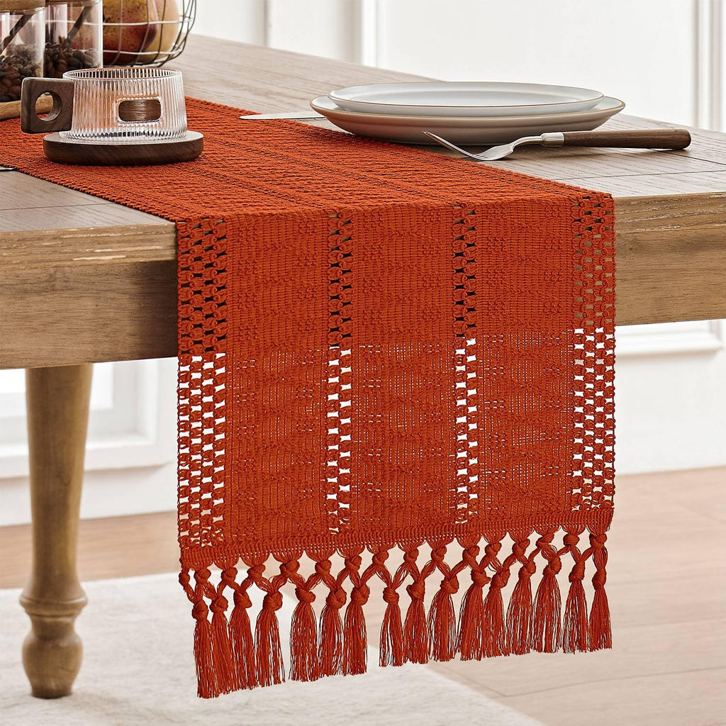 ZeeMart Macrame Style Boho Table Runner, 12x72 Inch Ivory