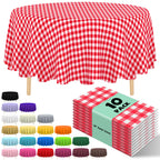10 Pack Gold Round Tablecloth 84 Inch Round Plastic Table Cloth Disposable Waterproof Table Cover for Wedding Birthday Bridal Shower Party Decorations