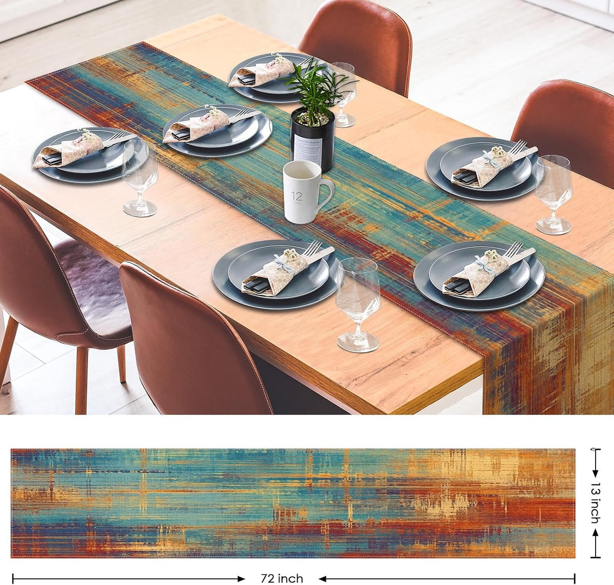 Emvency Table Runner, 13x72 Inch, Abstract Vintage Blue
