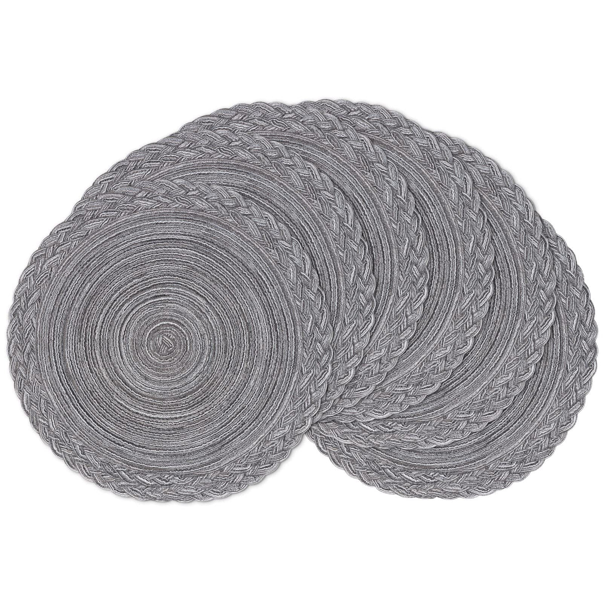 SHACOS 15 inch Round Placemats Set of 6 Boho Woven Braided Border Table Mats Washable Heat Resistant Circle Place Mats for Dining Table, Beige