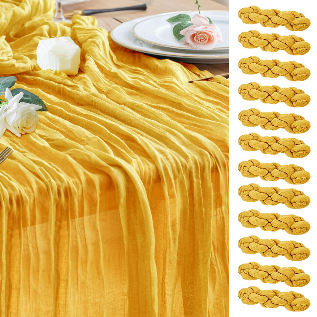 Wokceer Cheesecloth Table Runner Beige 10FT Boho Gauze Runner, 2 Pack
