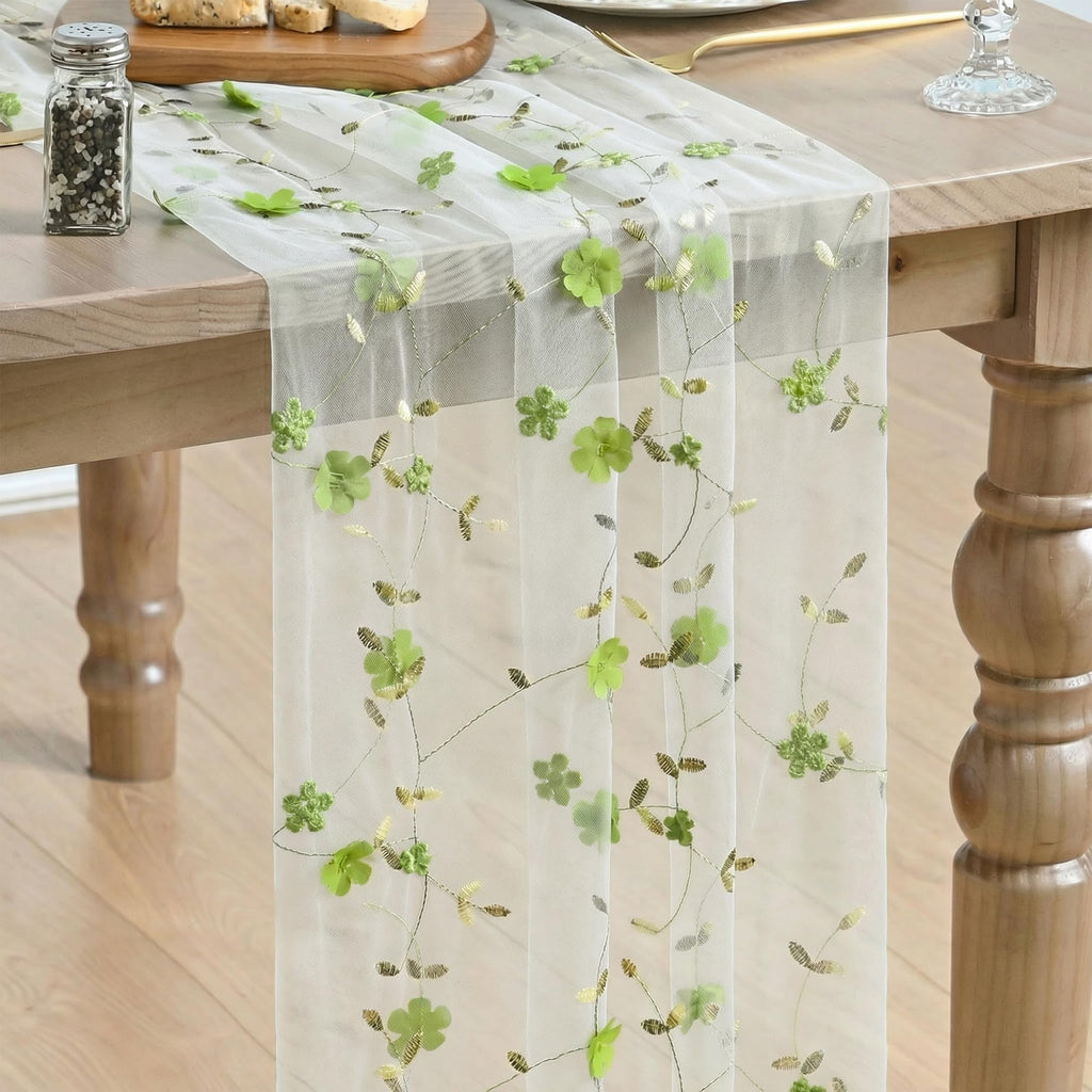 Artoid Mode Pink 3D Flower Gauze Embroidery Table Runner 120 Inch 10FT