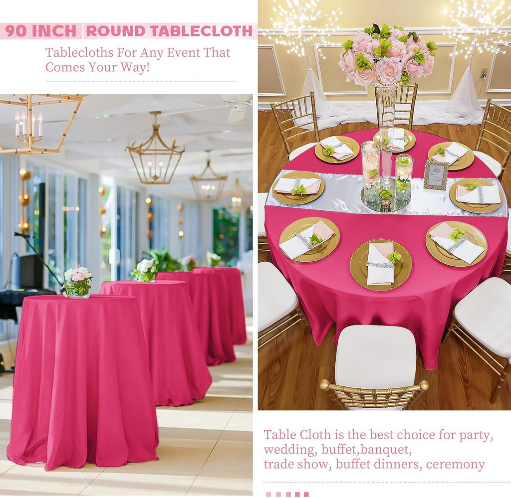 10 Packs 120 Inch Hot Pink Round Polyester Tablecloths