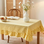 Mindsoft Pink Striped Ruffled Rectangular Tablecloth 60 x 120 Inches