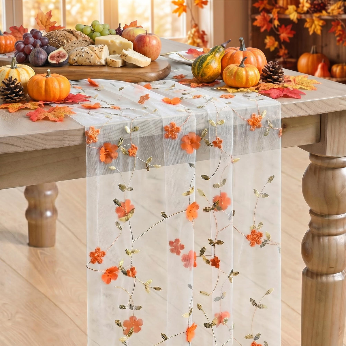 Artoid Mode Pink 3D Flower Gauze Embroidery Table Runner 120 Inch 10FT