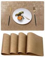 Brown Placemats Set of 4, Rustic Washable PVC Vinyl Woven for Dining Table, Stain Resistant Flat Pack No Curled Edges, Heat Resistant Non Slip, 17 x 12 Inch