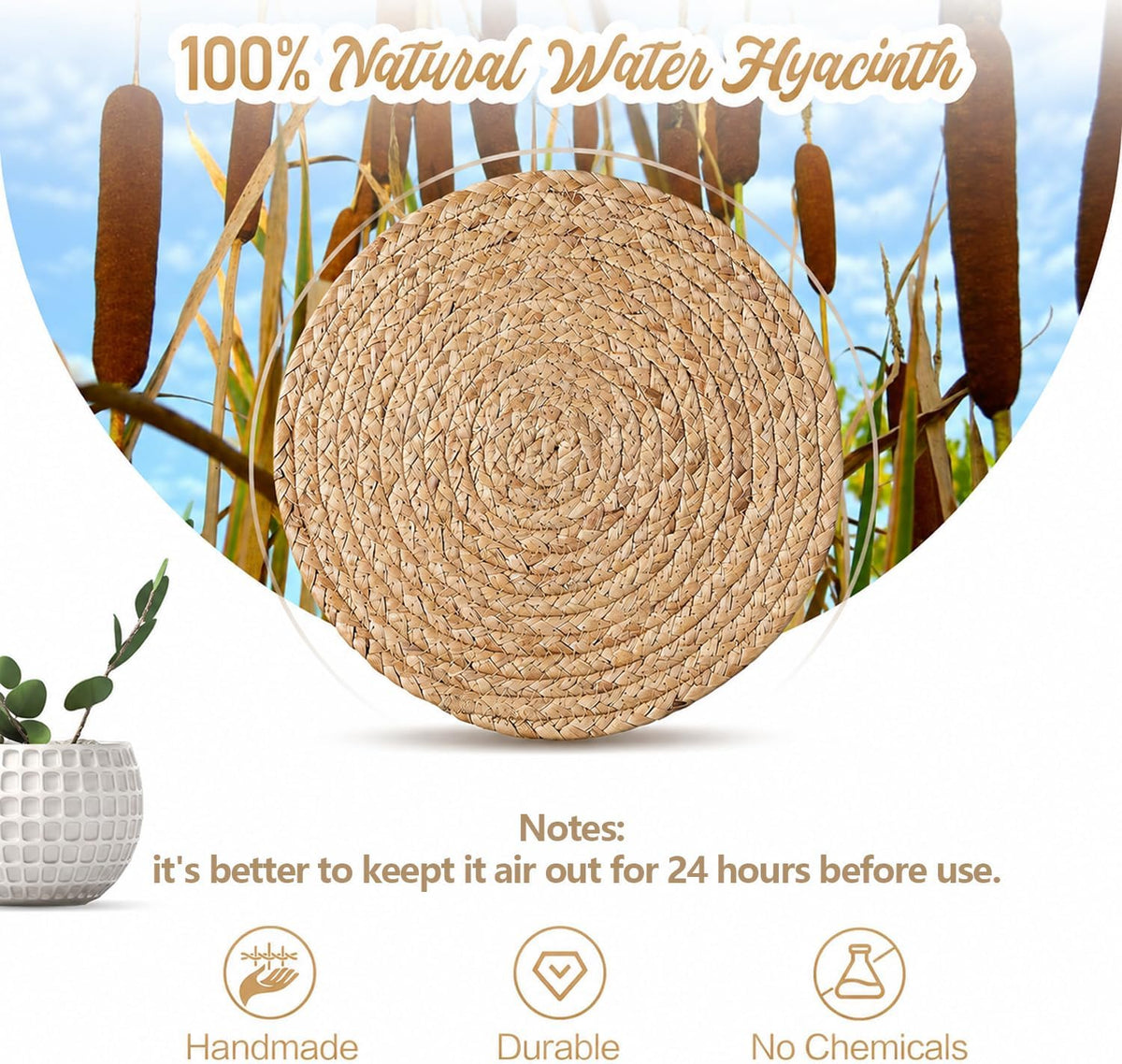 Aofmee 12 inch Round Woven Placemats Set of 6, Boho Rattan Place Mats, Natural Water Hyacinth Table Placemats, Farmhouse Weave Table Mats, Rustic Braided Wicker Charger Plates for Dining Table Decor