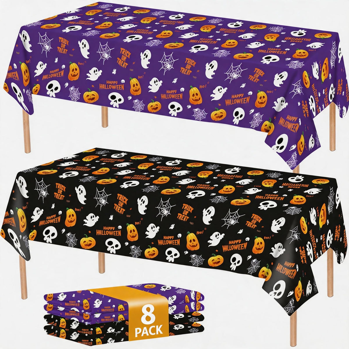 ATFUNSHOP Fall Plastic Tablecloth 4 Packs Thanksgiving Disposable Table Cloth 54x108 Rectangle Table Cover with Pumpkin & Maple Leaf for Holiday Dinner Party Decorations Outdoor Picnic & Baby Showers