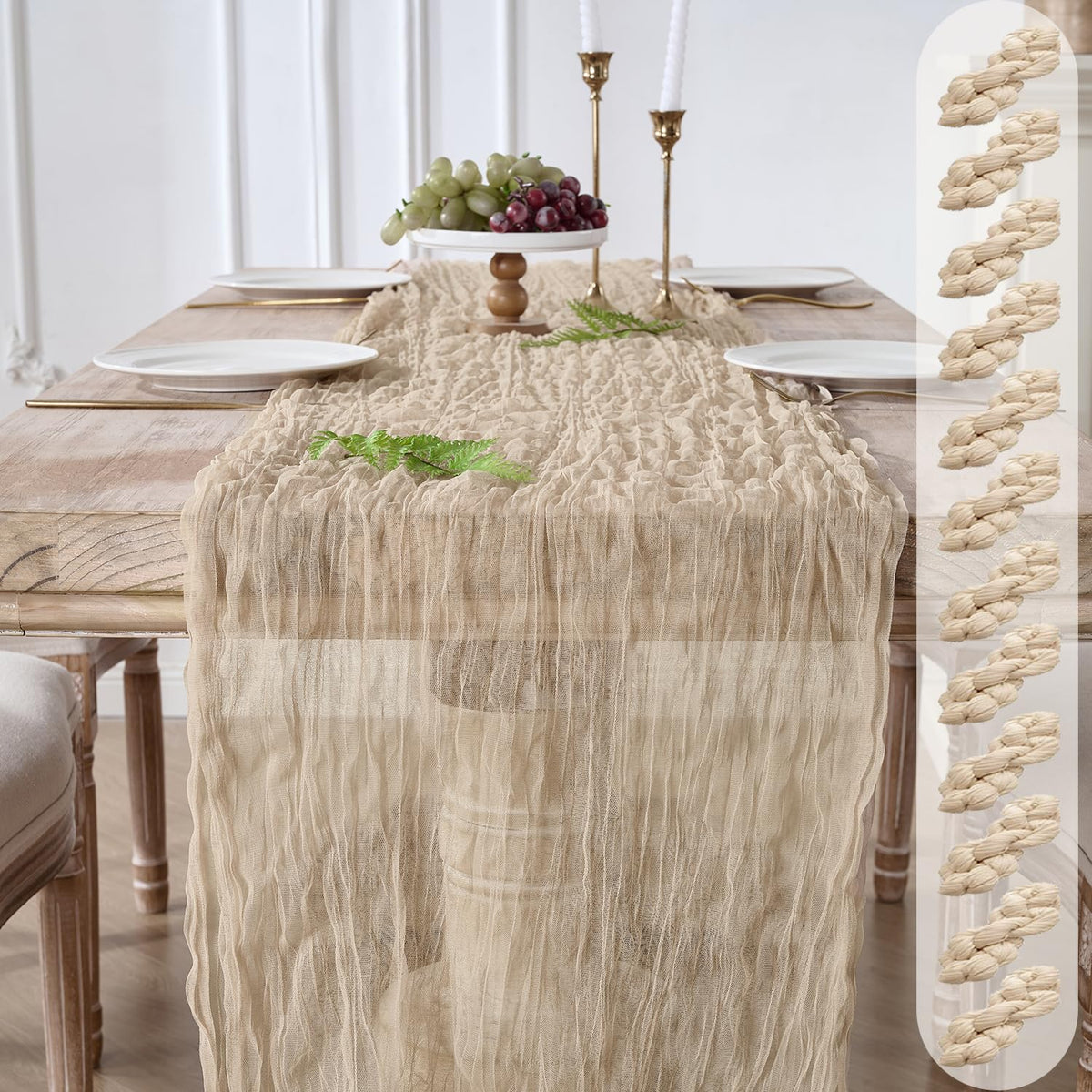 12PC Gold Gauze Table Runner 120 Inch 10FT Dining Wedding Baby Shower Holiday Birthday Sparkly Sheer Tulle Table Décor