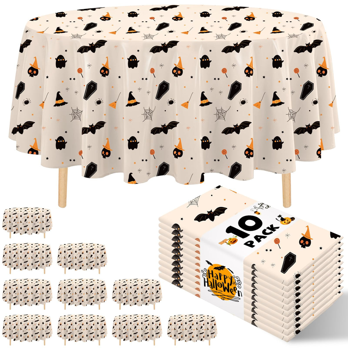 10 Pack Gold Round Tablecloth 84 Inch Round Plastic Table Cloth Disposable Waterproof Table Cover for Wedding Birthday Bridal Shower Party Decorations