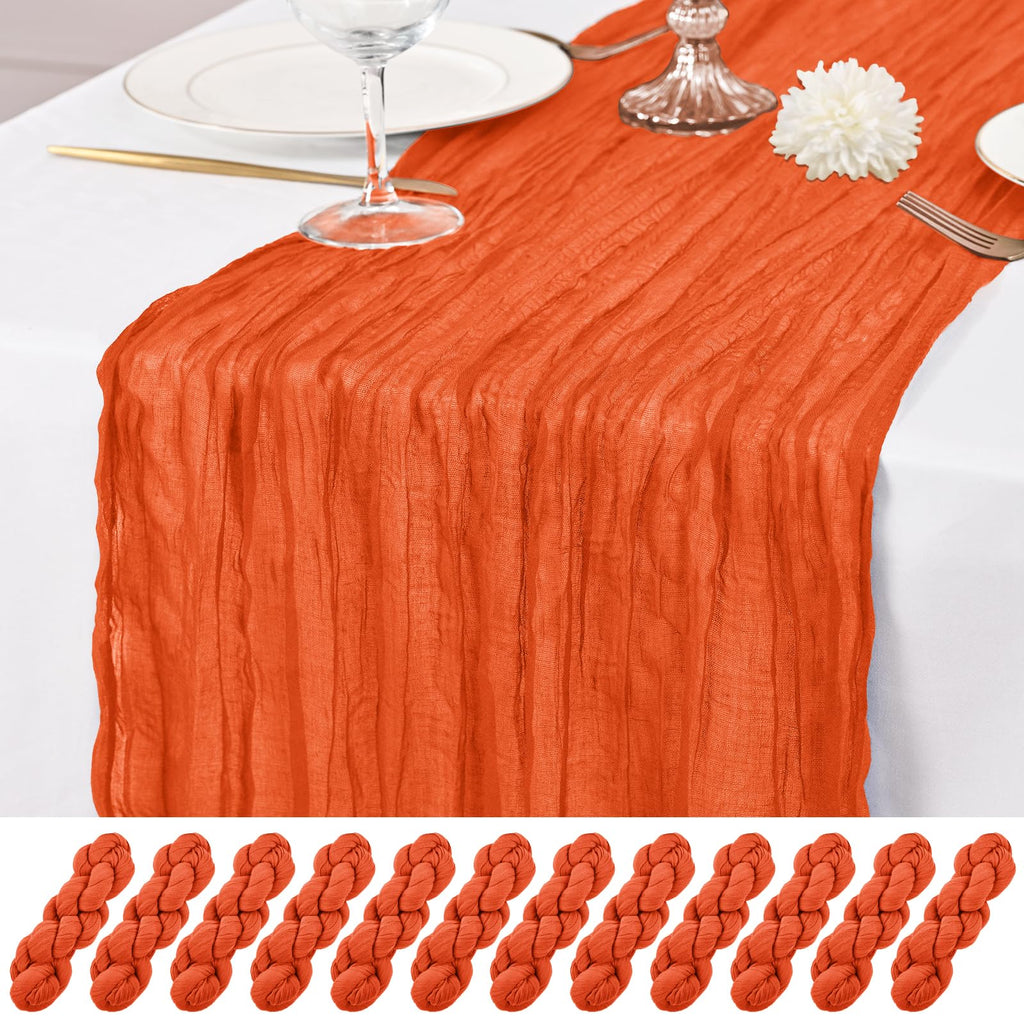 12 Pack Brown Table Runner 10Ft Cheesecloth Table Runner Rustic Gauze Table Runners Romantic Long Sheer Fabric Cheese Cloth Table Runners for Wedding Party Bridal Baby Shower