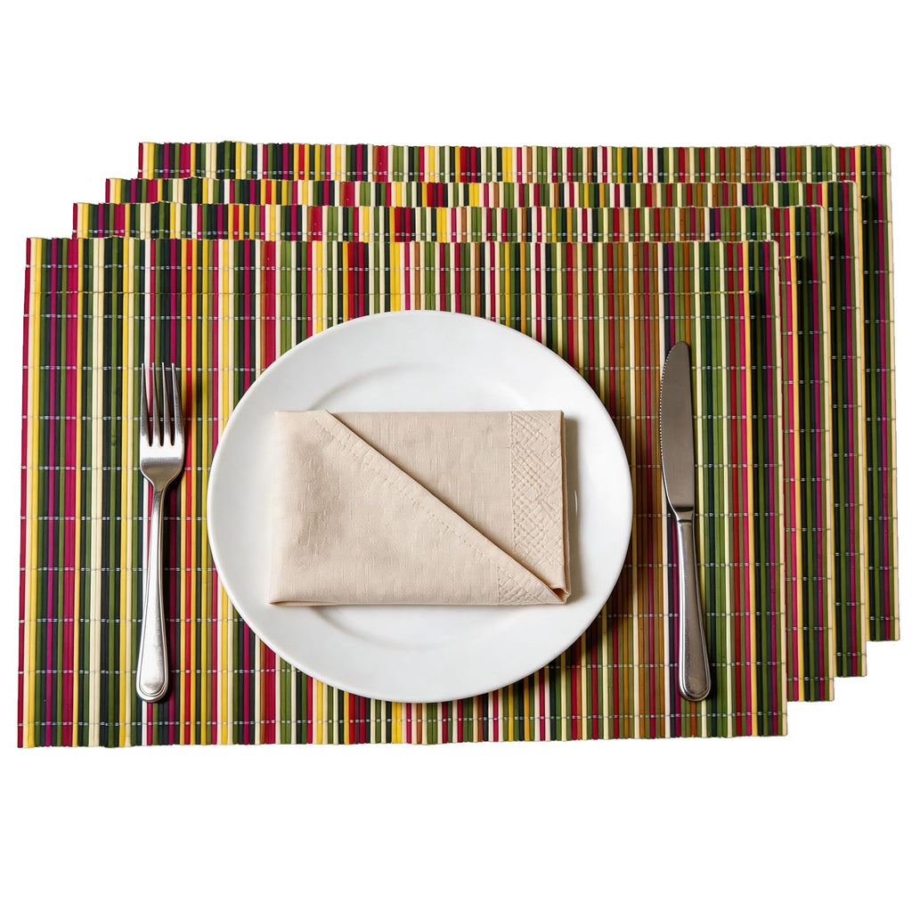 4-Pack Bamboo Placemats,Woven Heat-Resistant Rectangular Table Mats,Natural Dining Place Mats,Rustic Japanese Style Wood Mats for Indoor Dining,Kitchen and Party Use, Coffee