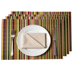 4-Pack Bamboo Placemats,Woven Heat-Resistant Rectangular Table Mats,Natural Dining Place Mats,Rustic Japanese Style Wood Mats for Indoor Dining,Kitchen and Party Use, Coffee