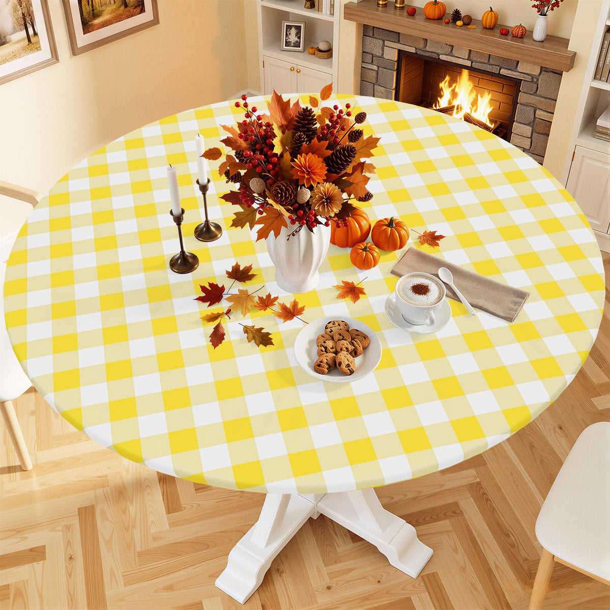 Smiry 45"-56" Picnic Table Cloth, Flannel Backed Vinyl Fitted Tablecloths