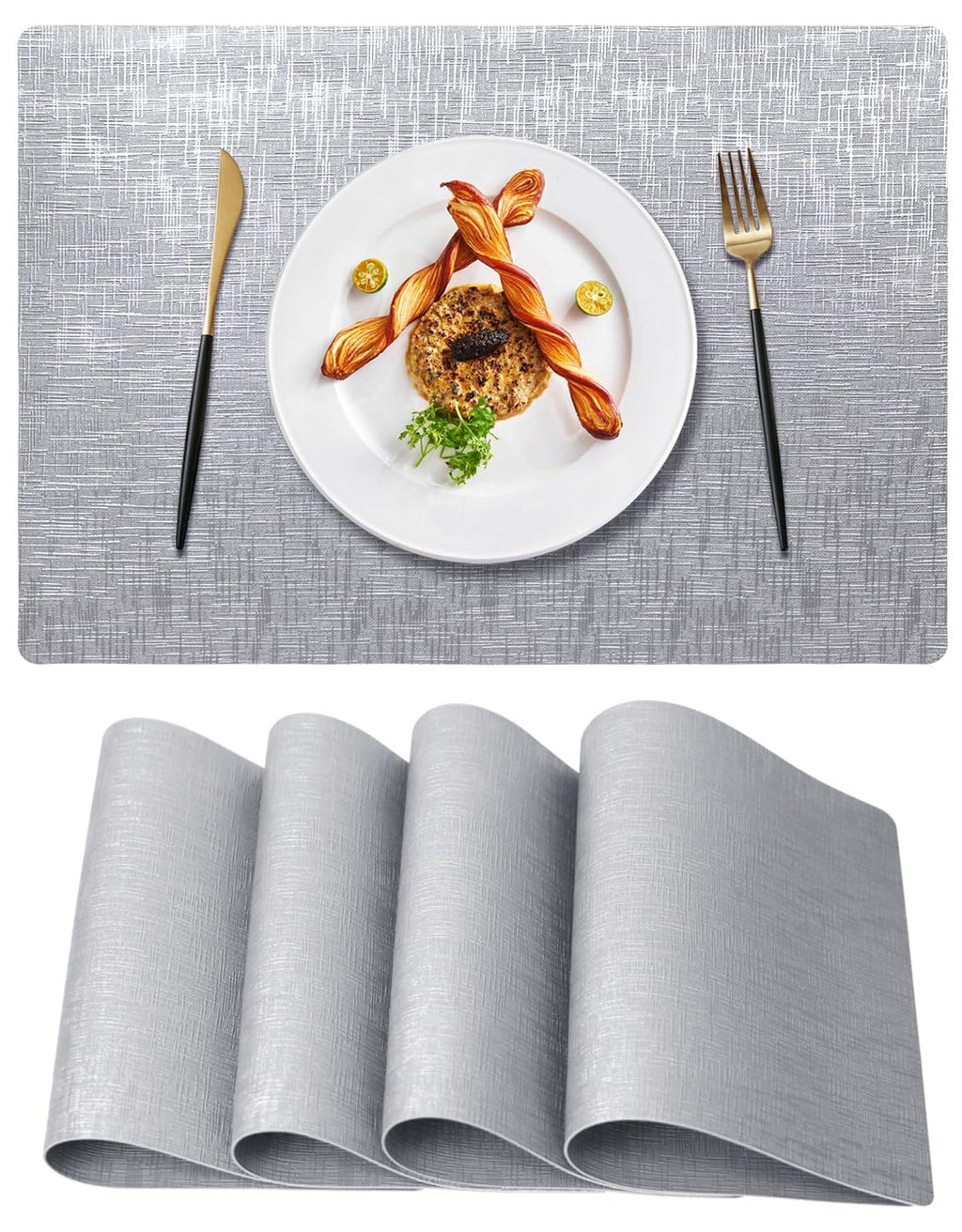Brown Placemats Set of 4, Rustic Washable PVC Vinyl Woven for Dining Table, Stain Resistant Flat Pack No Curled Edges, Heat Resistant Non Slip, 17 x 12 Inch
