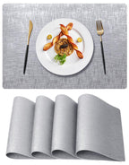 Brown Placemats Set of 4, Rustic Washable PVC Vinyl Woven for Dining Table, Stain Resistant Flat Pack No Curled Edges, Heat Resistant Non Slip, 17 x 12 Inch