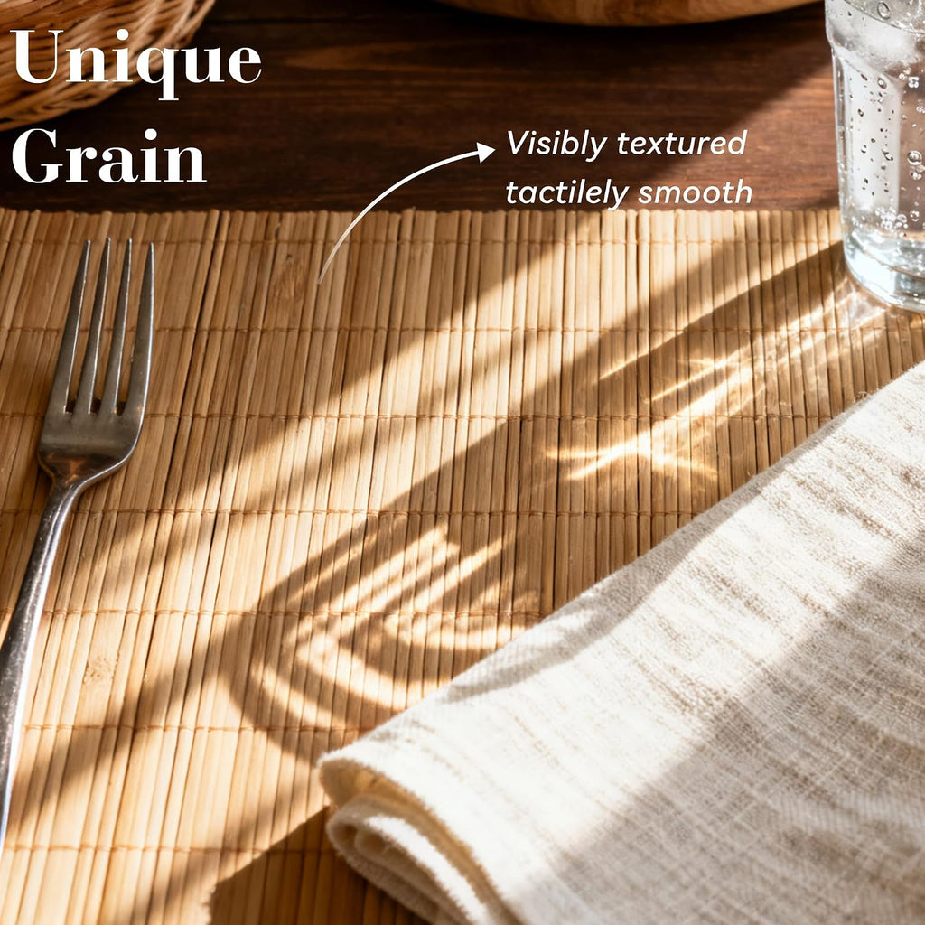 4-Pack Bamboo Placemats,Woven Heat-Resistant Rectangular Table Mats,Natural Dining Place Mats,Rustic Japanese Style Wood Mats for Indoor Dining,Kitchen and Party Use, Coffee