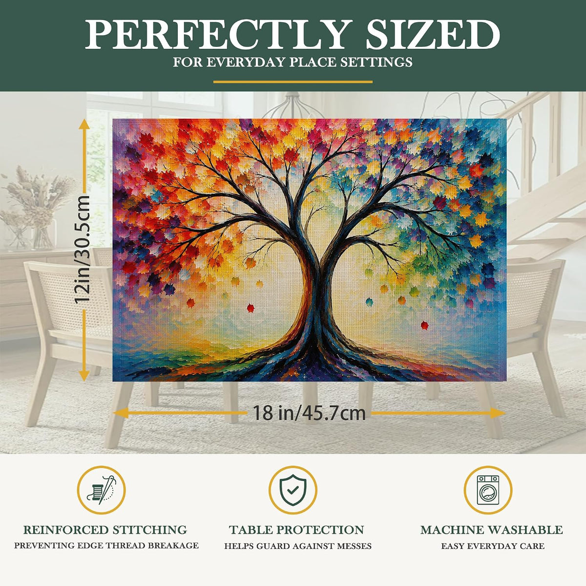 Colorful Tree of Life Dining Table Placemats Watercolor Abstract Place Mats