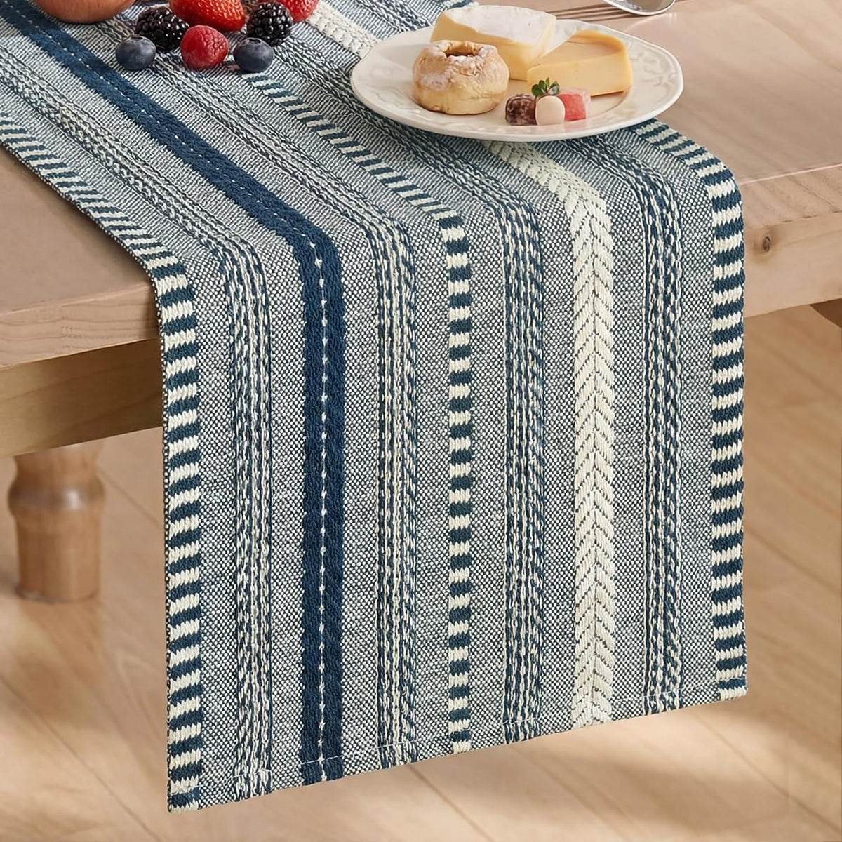 Artoid Mode Black Farmhouse Stripe Braided Table Runner 12x72 Inch