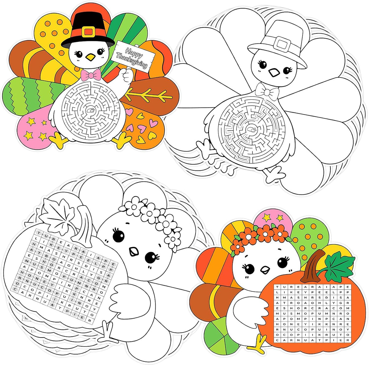 Fancy Land Thanksgiving Turkey Coloring Placemats for Kids Crafts 12 Pack