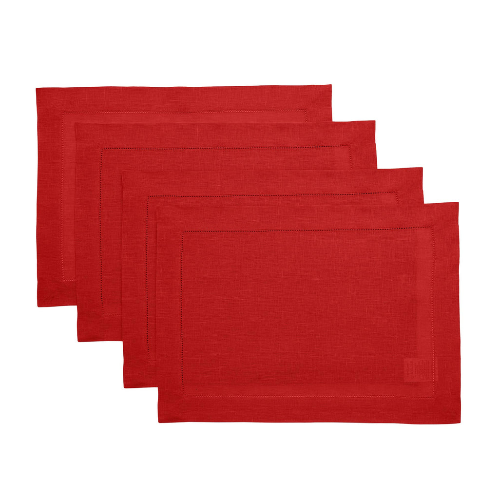 Solino Home 100% Pure Linen Placemats Green Hemstitch, 14 x 19 in, Set of 4