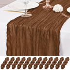 12 Pack Brown Table Runner 10Ft Cheesecloth Table Runner Rustic Gauze Table Runners Romantic Long Sheer Fabric Cheese Cloth Table Runners for Wedding Party Bridal Baby Shower