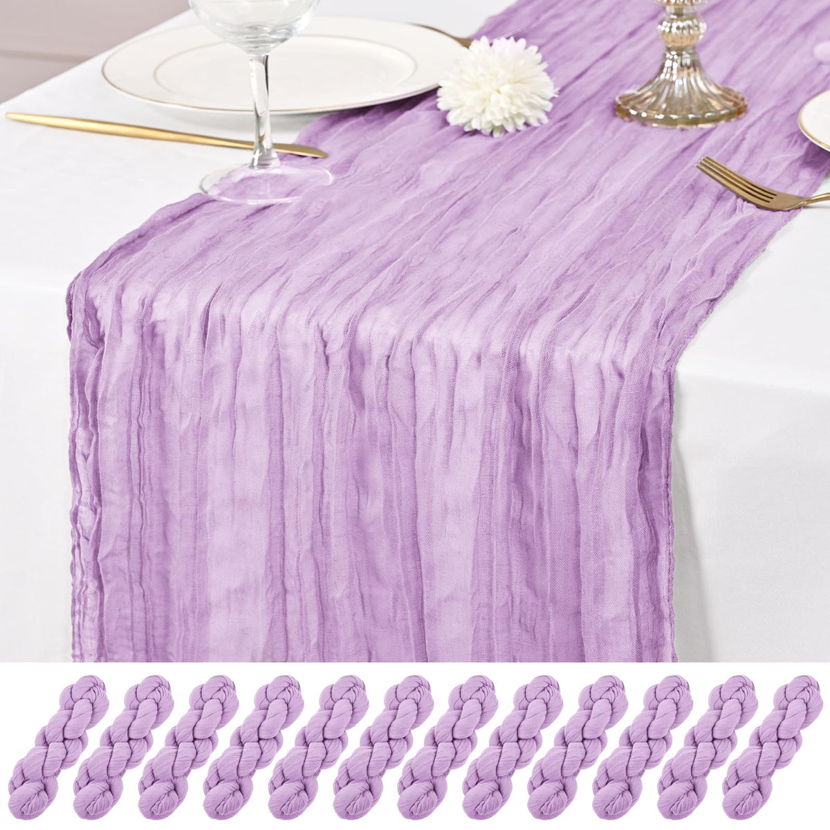 12 Pack Brown Table Runner 10Ft Cheesecloth Table Runner Rustic Gauze Table Runners Romantic Long Sheer Fabric Cheese Cloth Table Runners for Wedding Party Bridal Baby Shower