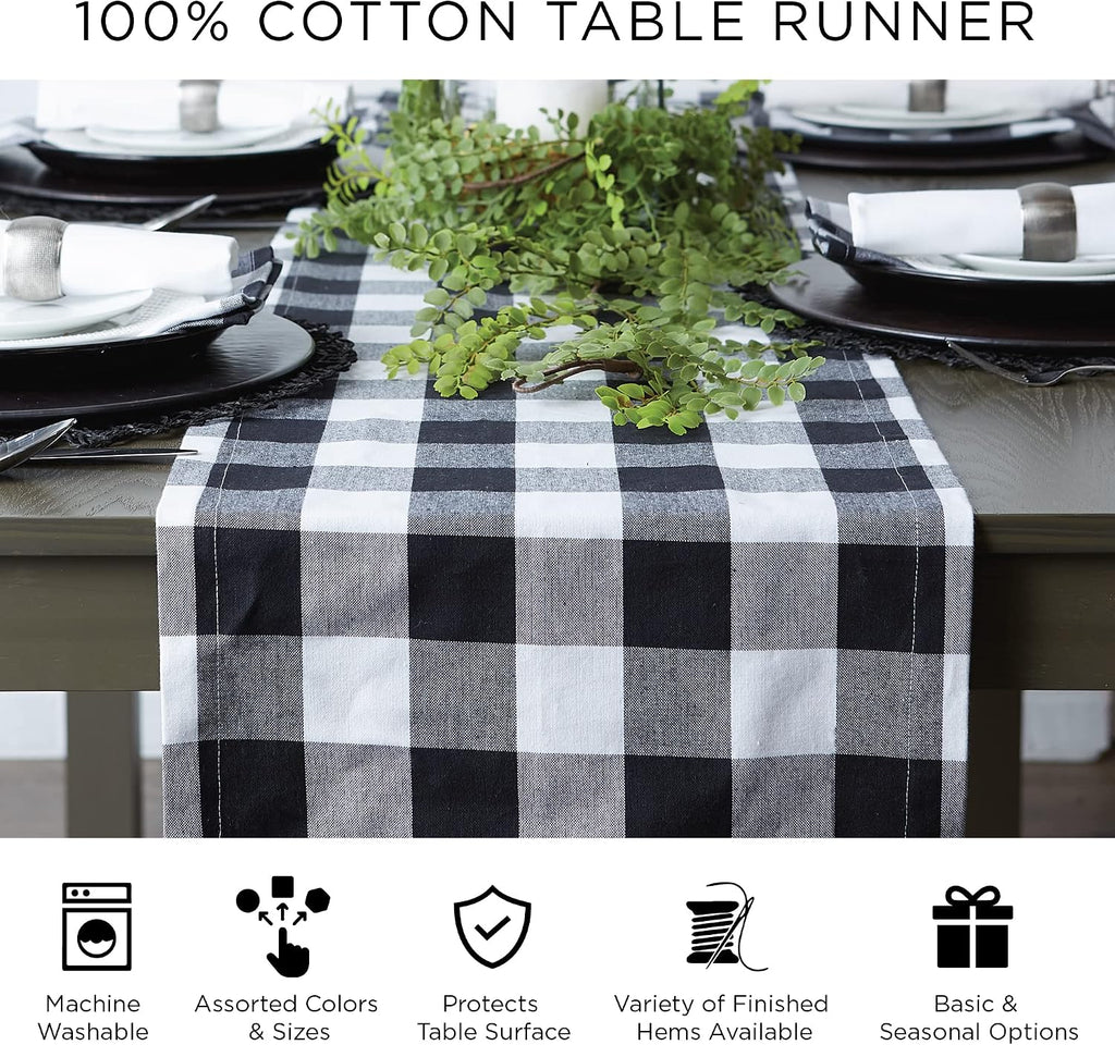 DII Fringed Check Tabletop, Table Runner, 14x108, Stone Brown