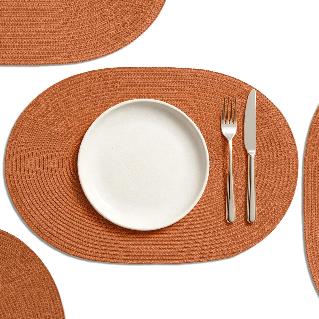 AHHFSMEI Placemats Set of 8 for Dining Table Washable Woven Non-Slip 18x12 inches Placemat Heat-Resistant Durable Table Mats for Dining Table Easy to Clean (Yellow, 8)