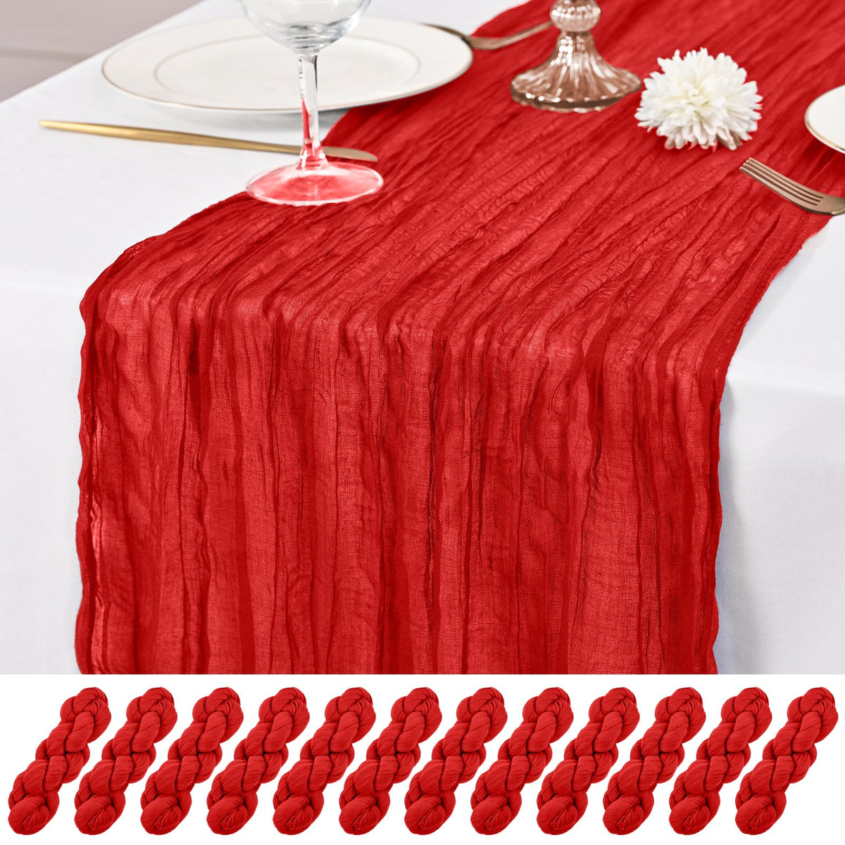 12 Pack Brown Table Runner 10Ft Cheesecloth Table Runner Rustic Gauze Table Runners Romantic Long Sheer Fabric Cheese Cloth Table Runners for Wedding Party Bridal Baby Shower