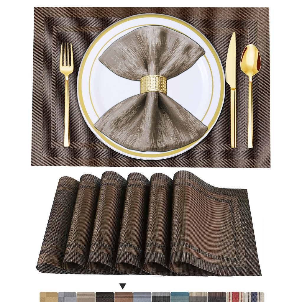 BETEAM Placemats Set of 8, Woven Vinyl Place Mats for Dining Table, Gray