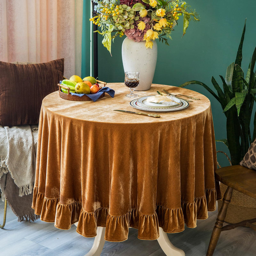 GLORY SEASON Velvet Tablecloth Luxurious Solid Rectangle Table Cloth,Oblong Retro Farmhouse Ruffle Tablecloths Washable Table Cover for Party Wedding Baby Shower Kitchen Dinning Tabletop Decoration