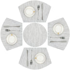 SHACOS Small Round Table Placemats Set of 5 Woven Vinyl Wedge Placemats with Centerpiece Round Table Mats Heat Resistant Wipe Clean (5, Black Gray)