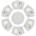 SHACOS Small Round Table Placemats Set of 5 Woven Vinyl Wedge Placemats with Centerpiece Round Table Mats Heat Resistant Wipe Clean (5, Black Gray)