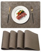 Brown Placemats Set of 4, Rustic Washable PVC Vinyl Woven for Dining Table, Stain Resistant Flat Pack No Curled Edges, Heat Resistant Non Slip, 17 x 12 Inch