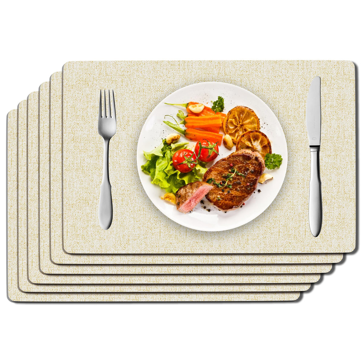 DOLOPL Placemats Set of 6, Reversible Faux Leather Place Mats, Beige
