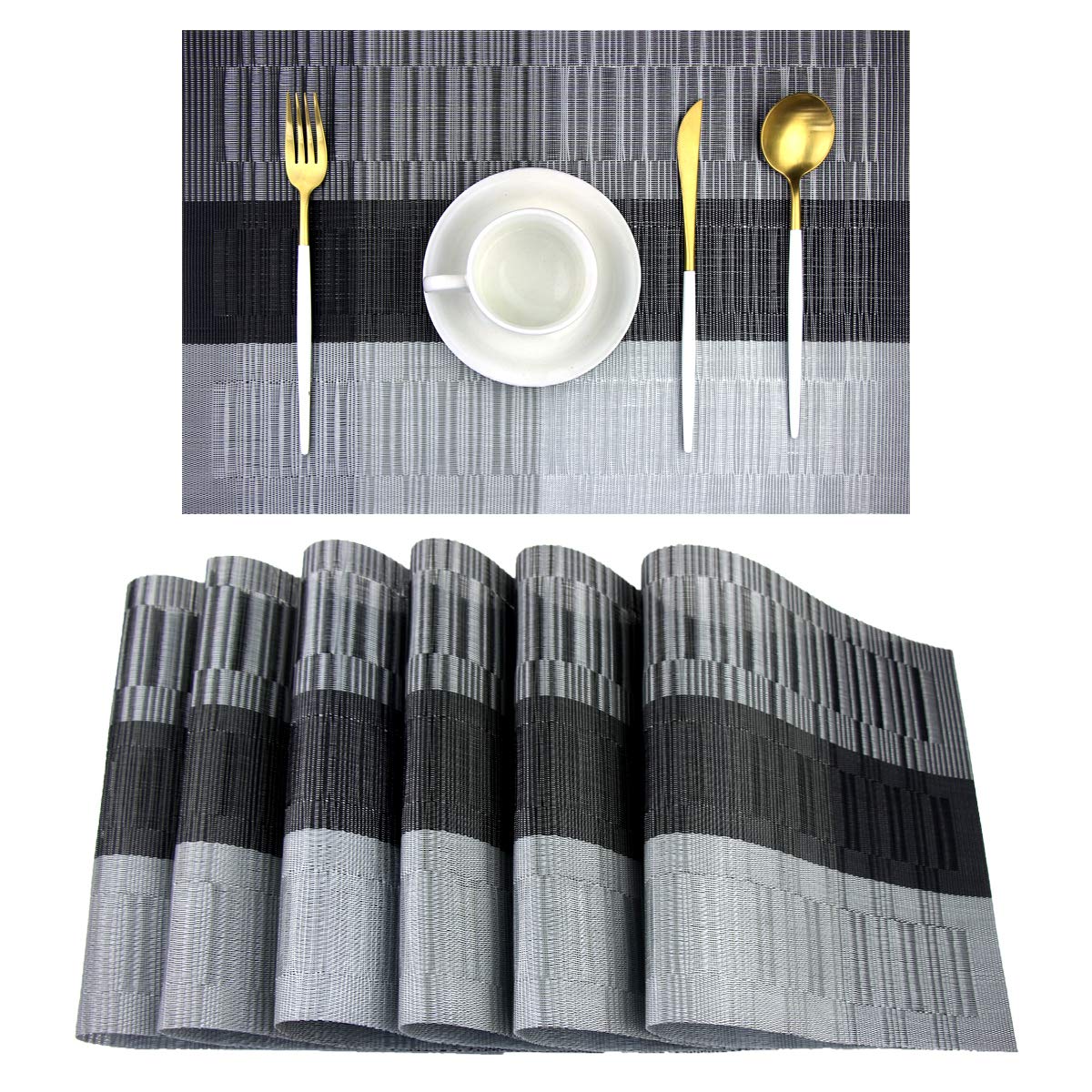 PIGCHCY Placemats,Durable Placemats for Dining Table,Washable Woven Vinyl Kitchen Placemats Set of 4 (Brown)