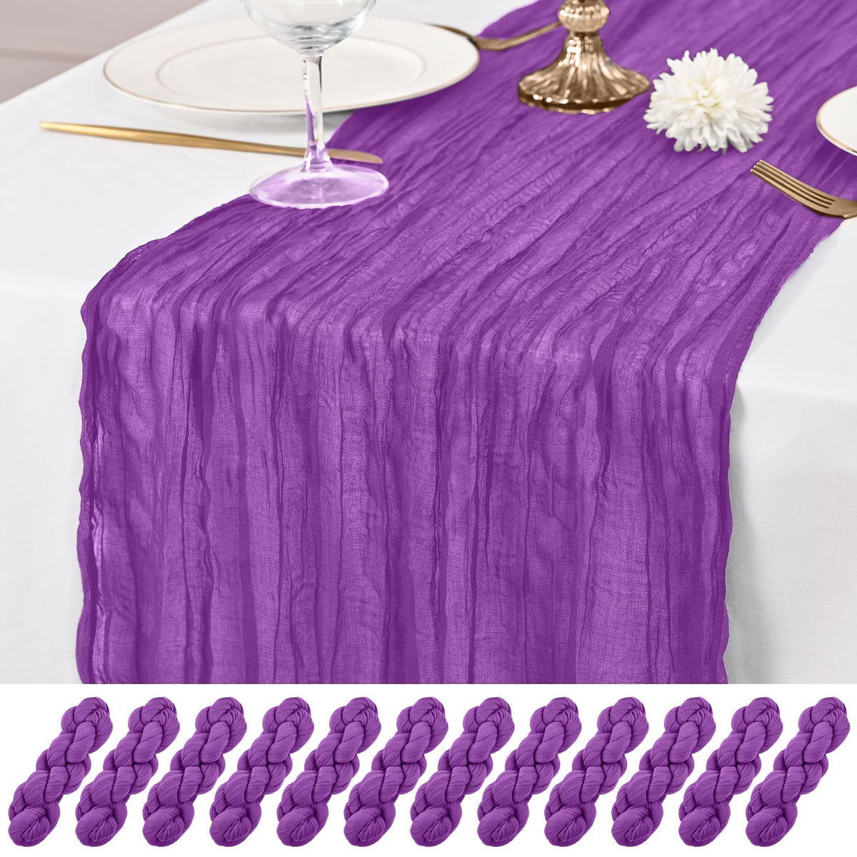 12 Pack Brown Table Runner 10Ft Cheesecloth Table Runner Rustic Gauze Table Runners Romantic Long Sheer Fabric Cheese Cloth Table Runners for Wedding Party Bridal Baby Shower