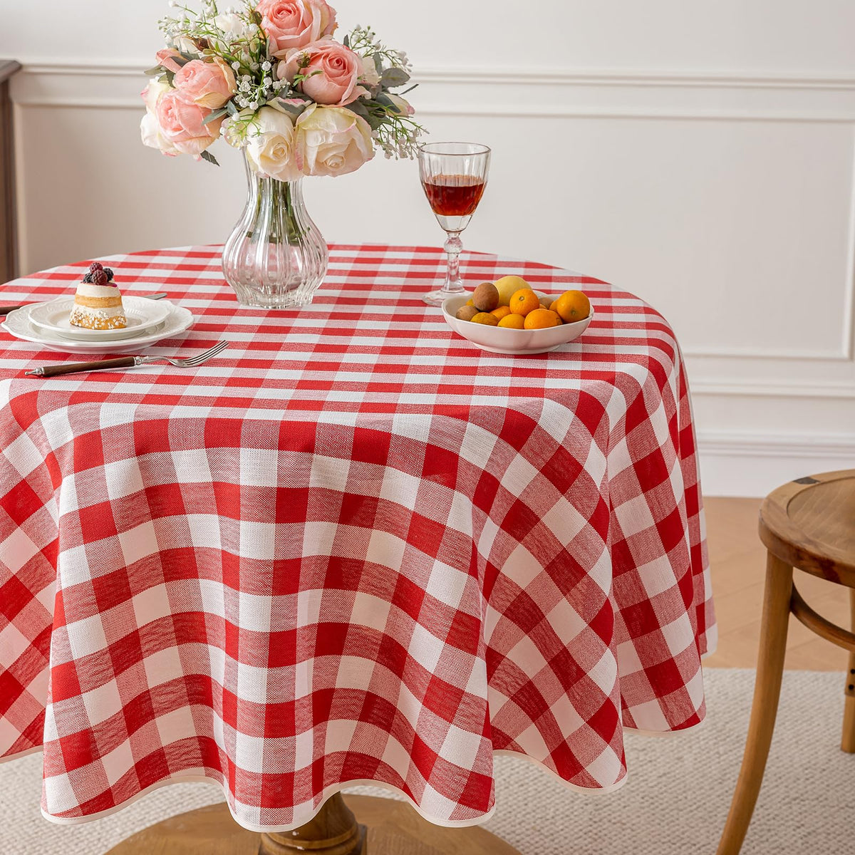 Alsoo Checkered Tablecloth Rectangle Gingham Table Cloth Washable Cotton Linen Fall Thanksgiving Buffalo Plaid Table Cover for Picnic Kitchen Dining Room, Orange and White, 60 * 75 inch