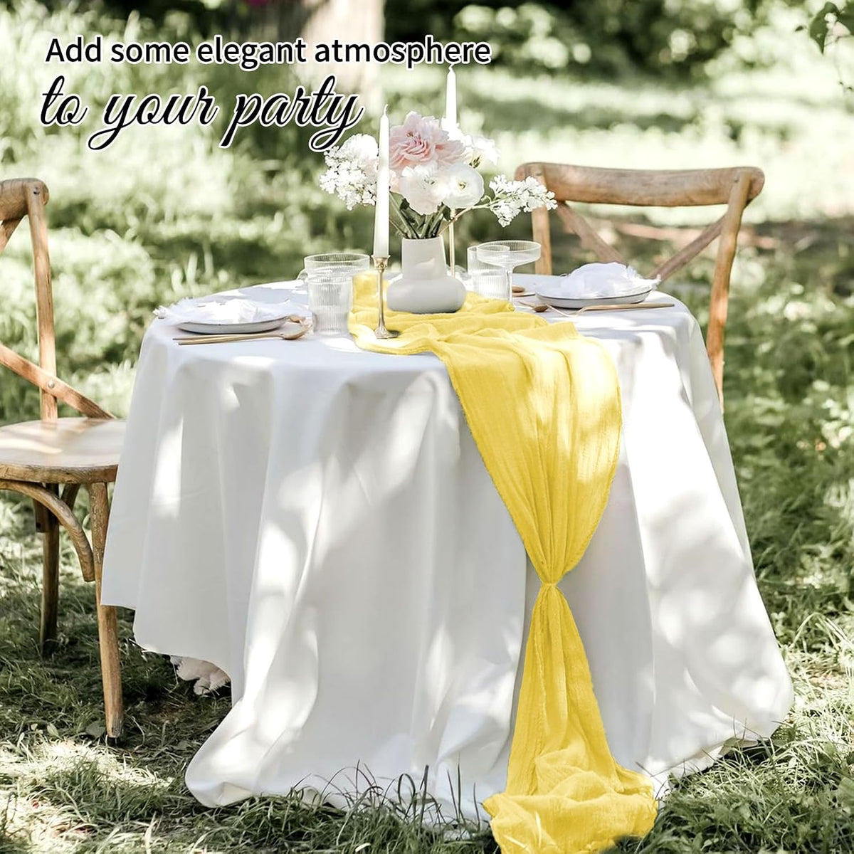 10 Pack Light Yellow Cheesecloth Table Runner 17x108 Inch Semi Sheer Boho Gauze Cheese Cloth Table Runners, for Wedding Bridal Shower Birthday Party Home Decor Garden Farmhouse