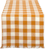 DII Fringed Check Tabletop, Table Runner, 14x108, Stone Brown