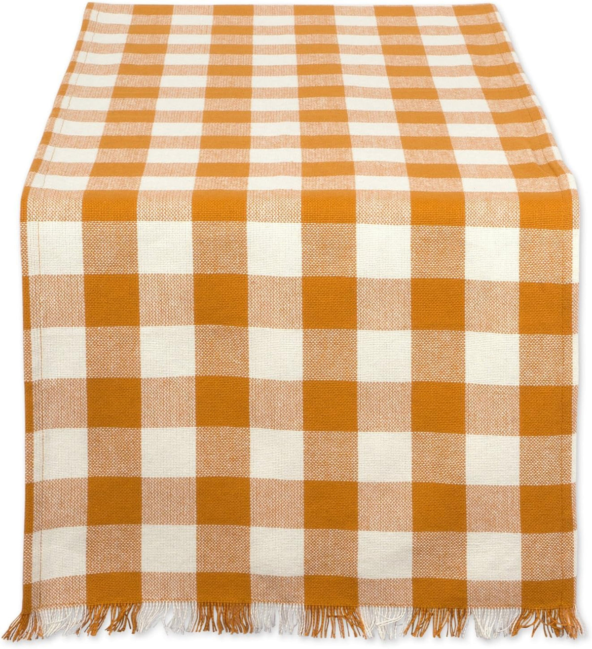 DII Fringed Check Tabletop, Table Runner, 14x72, Stone Brown