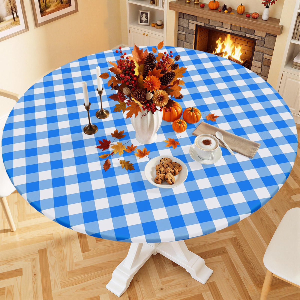 Smiry 45"-56" Picnic Table Cloth, Flannel Backed Vinyl Fitted Tablecloths