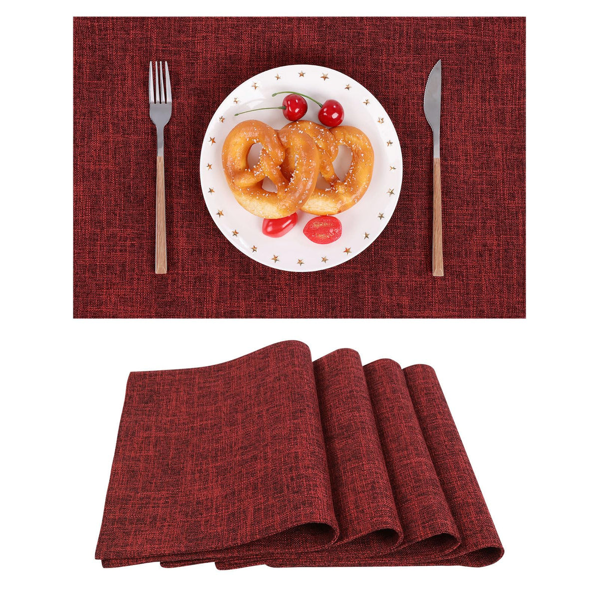 SHACOS Woven Fabric Placemats Set of 4 Heat Resistant Place Mats Non Slip Washable Double Layer Cloth Placemats Reversible Table Mats Kitchen Dining Table Decor (4, Dark Grey)