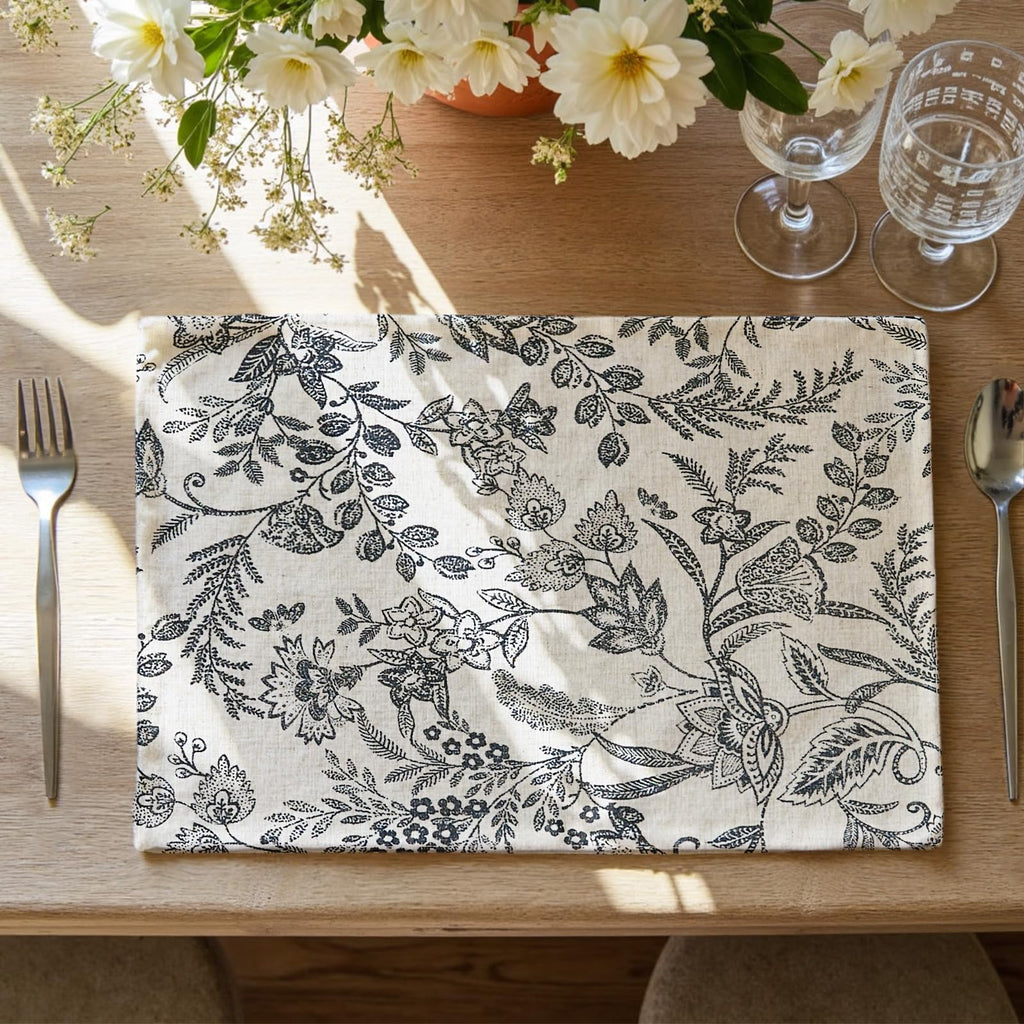 JINCHAN Linen Textured Placemats Set of 4 Farmhouse 13x19 Heathered Green